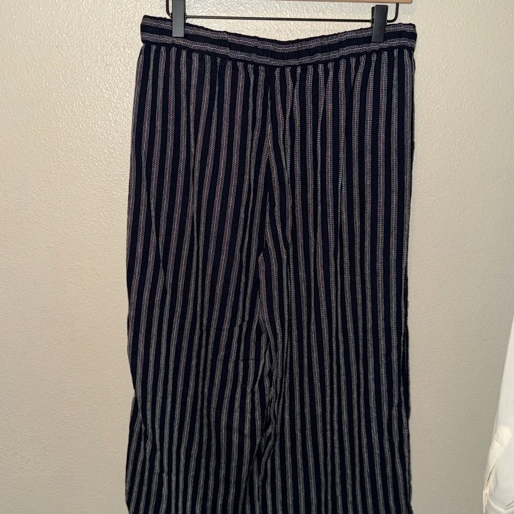 Banana Republic Navy Striped Wide Leg Linen Blend Pants Size S